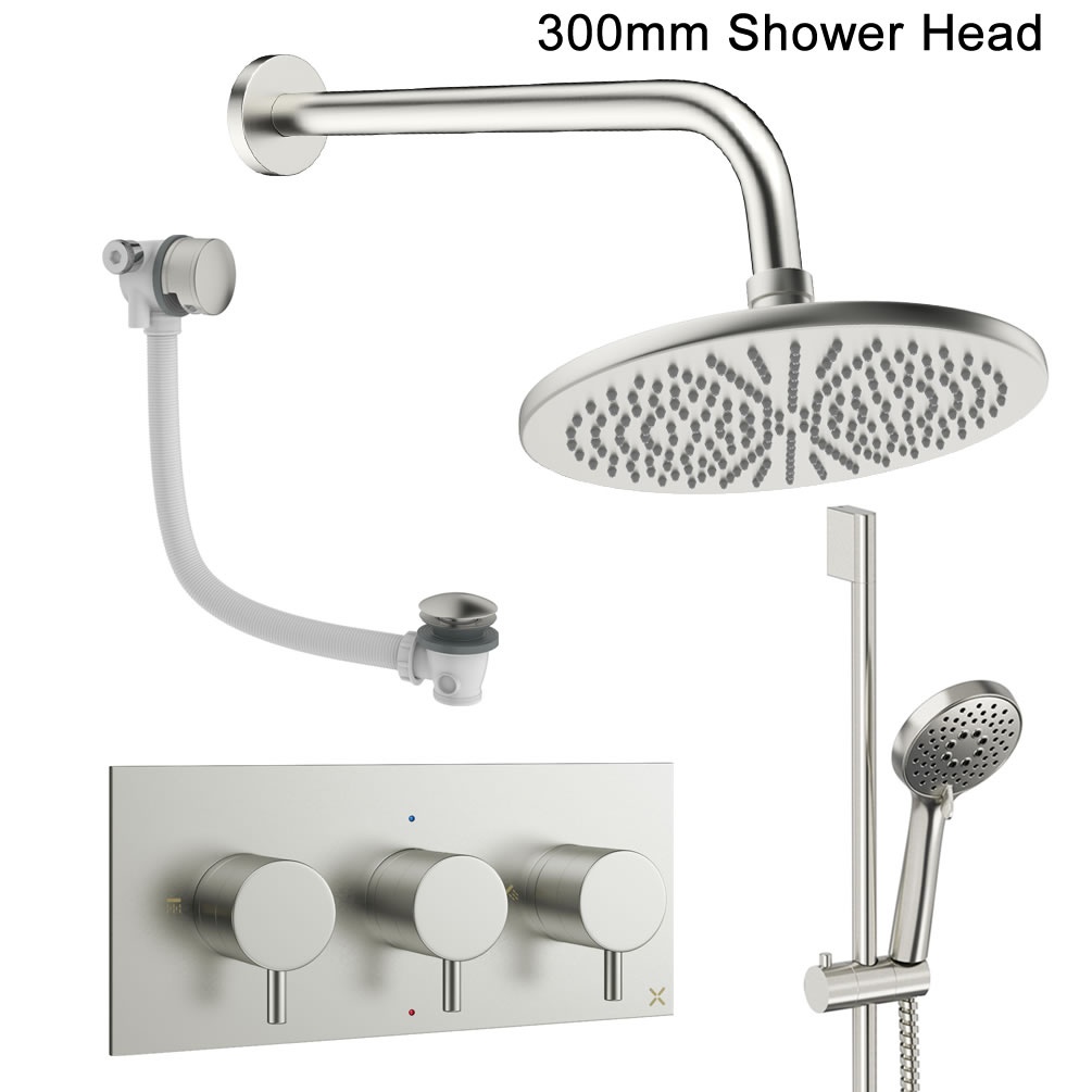 Cutout image of Crosswater Design Brushed Nickel Three Outlet Slide Rail Shower Bath Set
