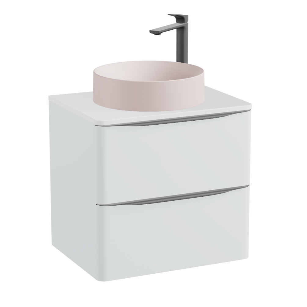 Vado Cameo 600mm Arctic White Vanity Unit & Gloss White Worktop & Pink Basin