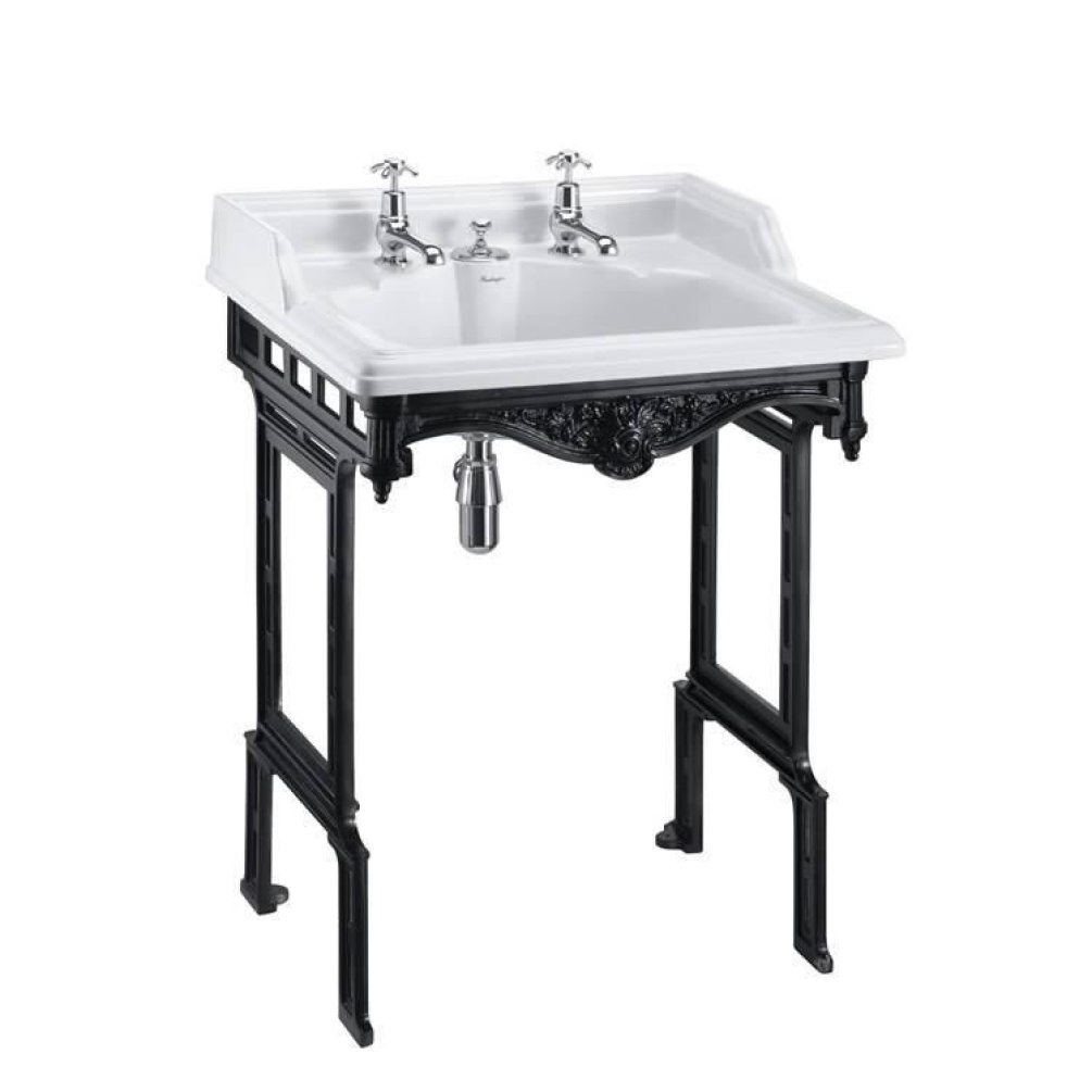 Burlington Classic Basin With Invisible Overflow & Waste With Black Aluminium Wash Stand Image