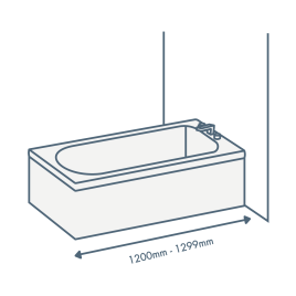 iconography image of a bathtub with 1200mm-1299mm text illustrating this length bath
