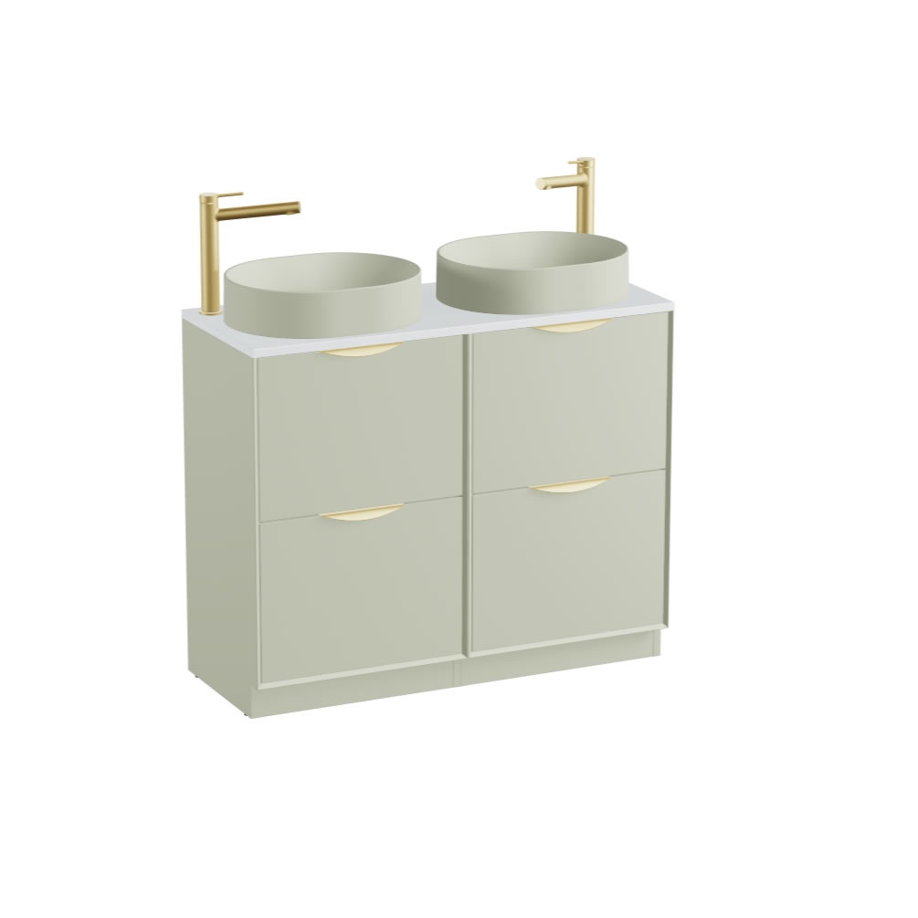 Vado Safari Smooth 1000mm Sage Green Floorstanding Vanity Unit & Arctic White Worktop