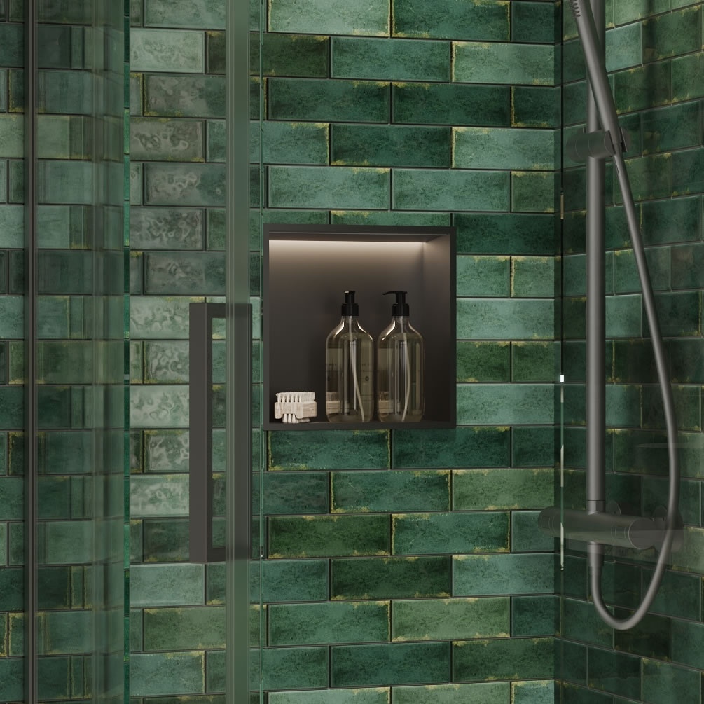 Lifestyle image of Crosswater Slate 305mm LED Shower Niche