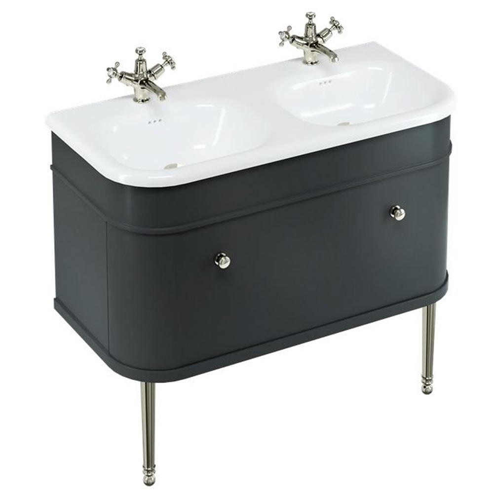 Burlington Chalfont 1000mm Double Basin With Matt Black Unit & Nickel Legs
