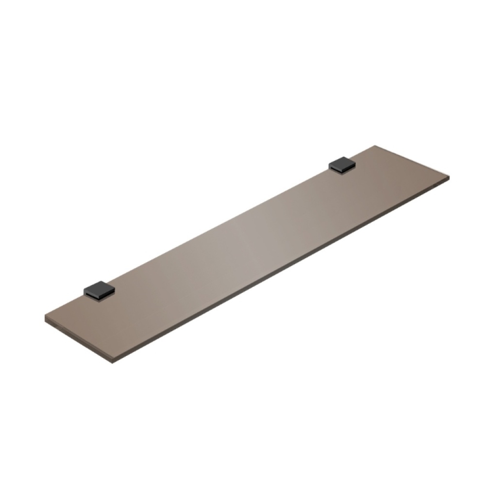 Product Cut out image of the Origins Living Pier 600mm Bronze Glass Shelf with matt black brackets
