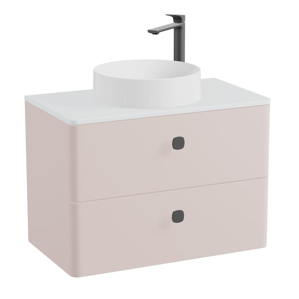 Vado Cameo 800mm Pink Clay Wall Hung 2 Drawer Vanity Unit, Arctic Worktop & Gloss Basin