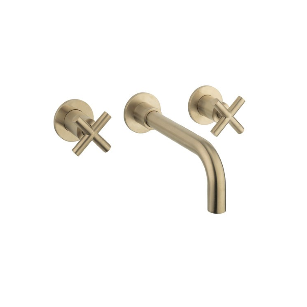 Photo of Crosswater MPRO Brushed Brass Crosshead Wall Mounted Basin 3TH Set Cutout