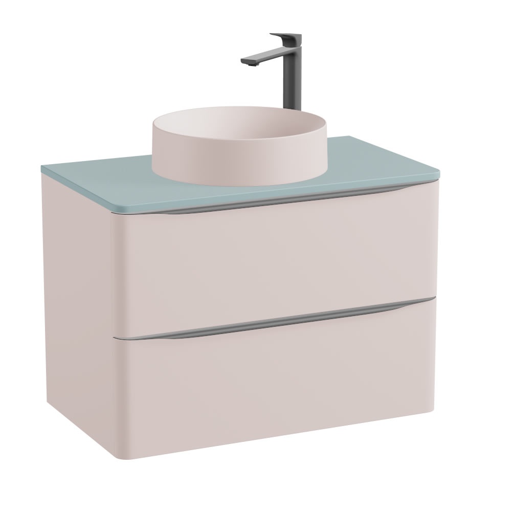 Vado Cameo 800mm Pink Clay Wall Hung 2 Drawer Vanity Unit, Cove Blue Worktop & Basin