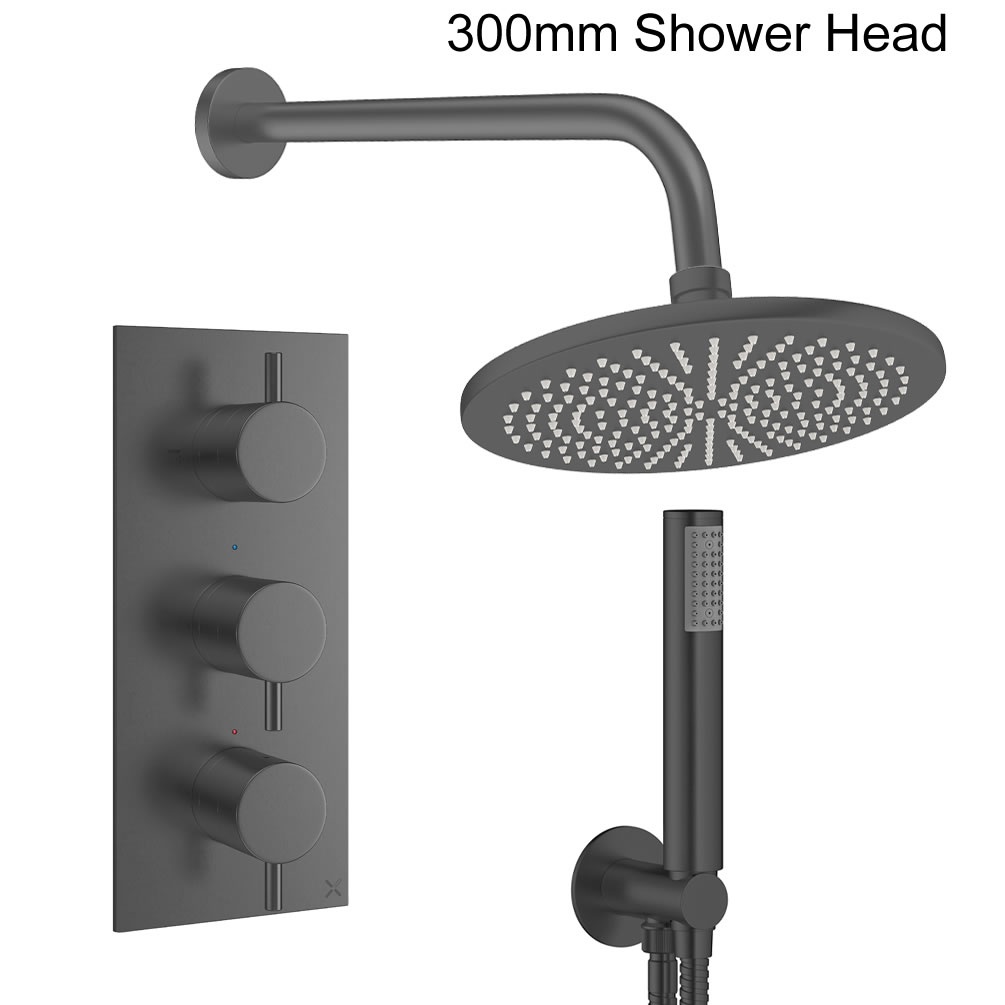 Cutout image of Crosswater Design Slate Dual Outlet Three Handle Rainfall Shower Set 300mm head