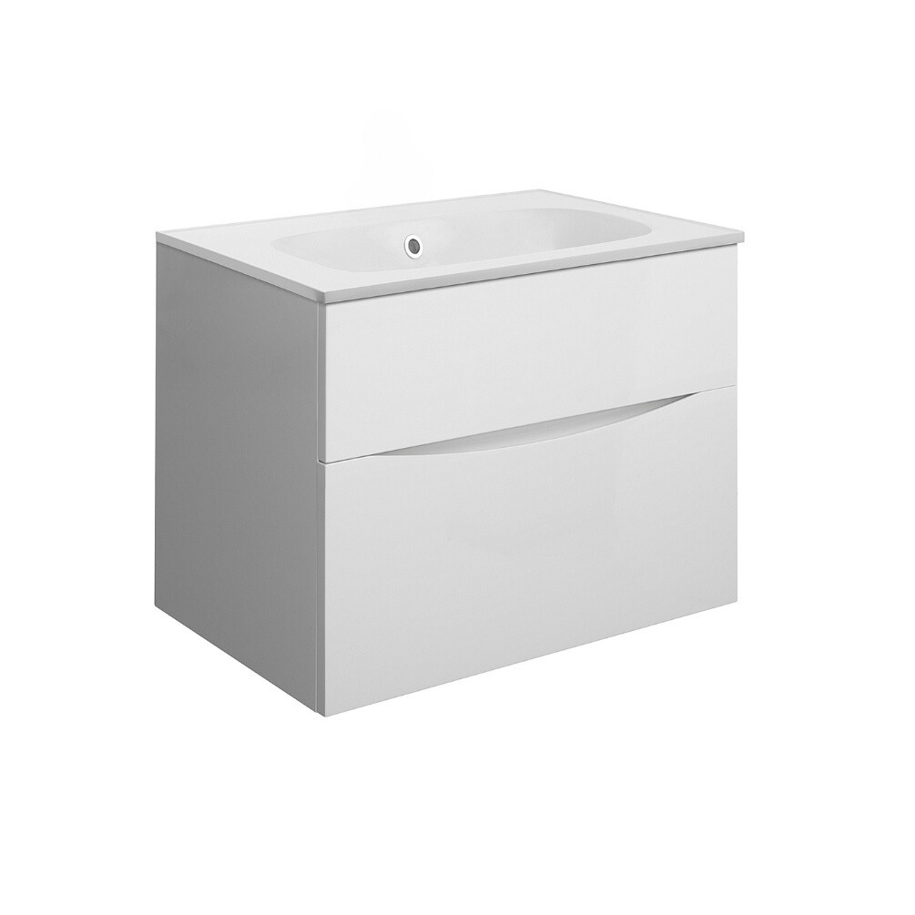 Product Cut out image of the Crosswater Glide II White Gloss 700mm Double Drawer Unit with Matt White 0 Tap Hole Basin