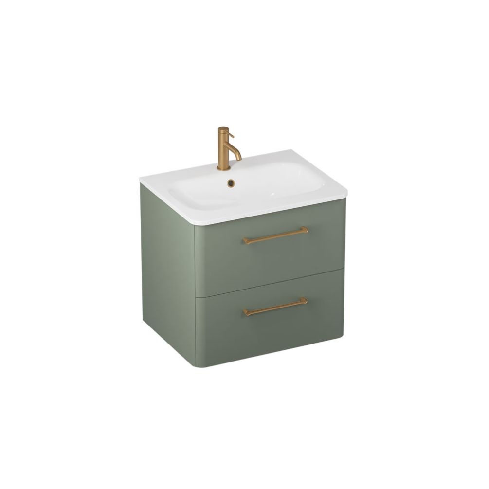 Britton Camberwell 600mm Unit with basin in earthy green with brushed brass handles