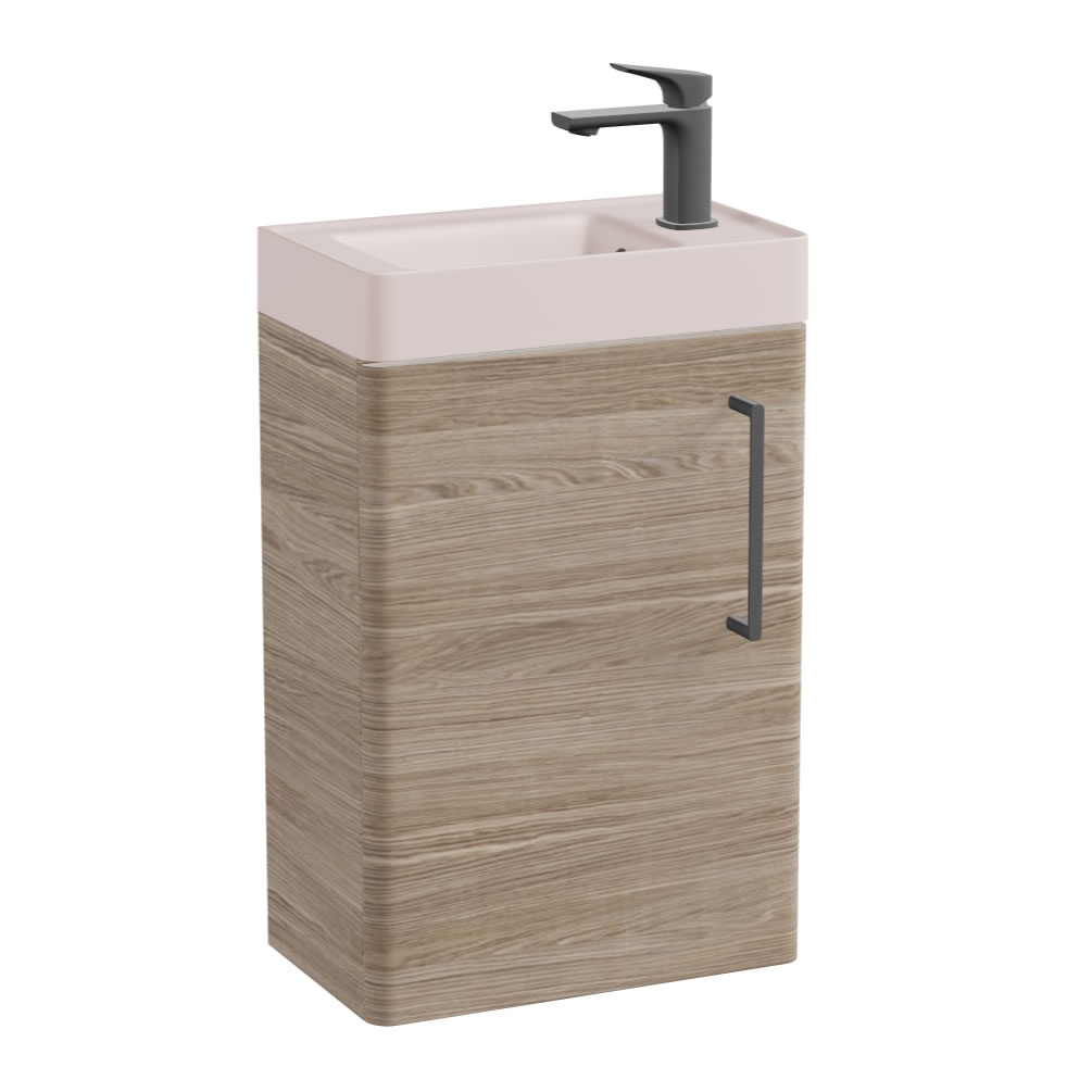 Vado Cameo 400mm Natural Oak Wall Hung Vanity Unit & Pink Basin - Right Hand