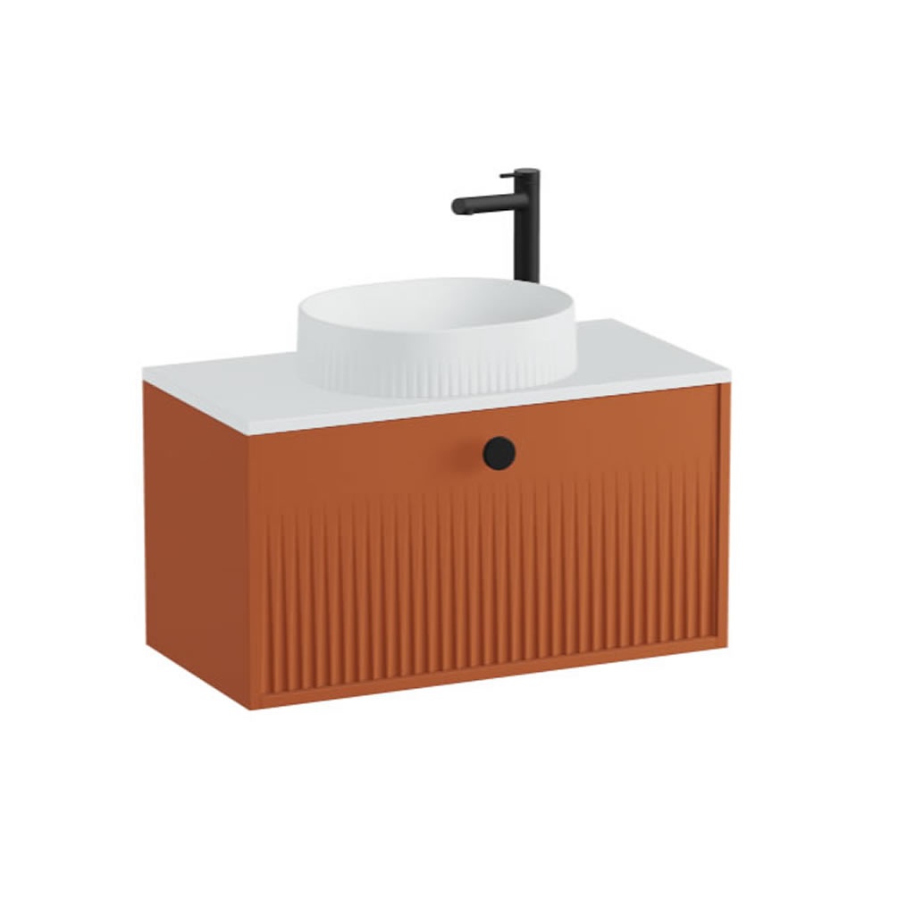 Vado Safari Fluted 800mm Terracotta Wall Hung Vanity Unit & Arctic White Worktop