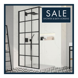 image of square grid shower screen with text saying sale shower and bath screens for cheap bath shower screens category