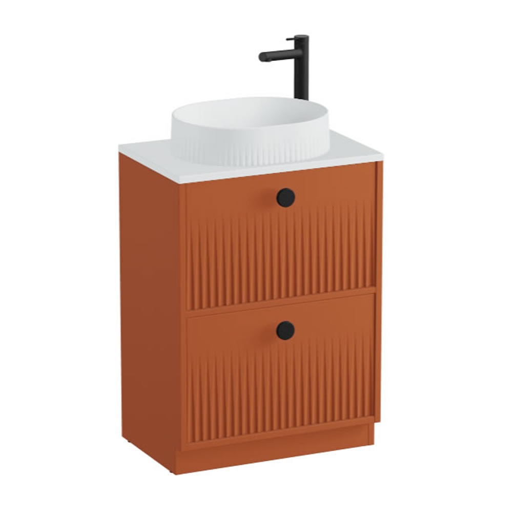 Vado Safari Fluted 600mm Terracotta Floorstanding Vanity Unit & Arctic Worktop