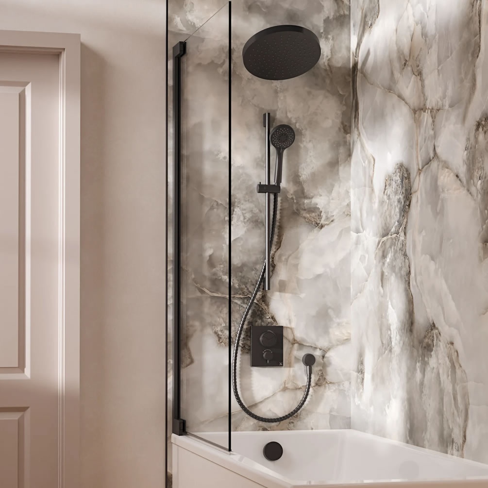 Lifestyle image of Crosswater Crossbox Push Slate Triple Outlet Revive Slide Rail Shower Bath Set