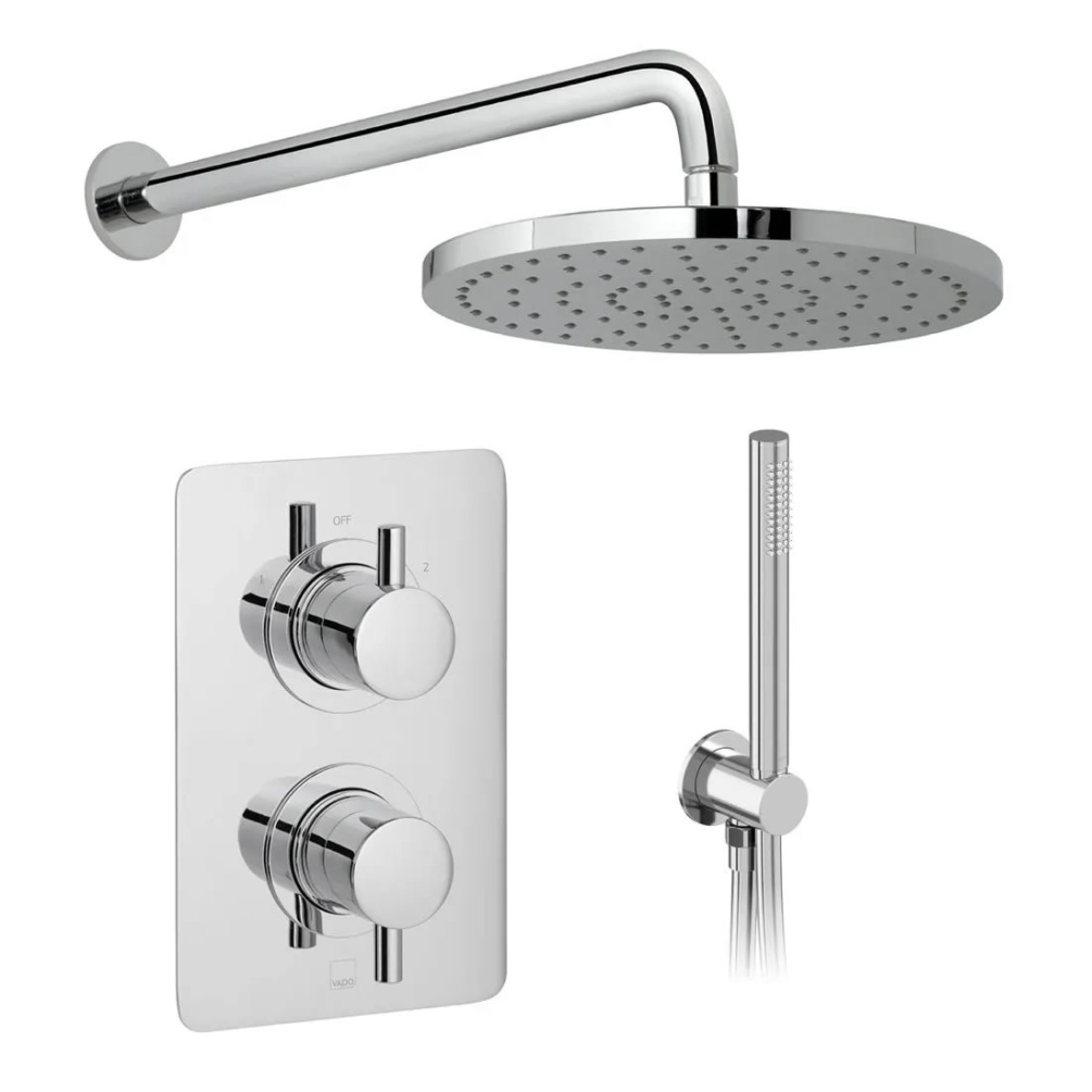Cutout image of Vado Celsius Concealed Twin Outlet Thermostatic Shower Valve Package