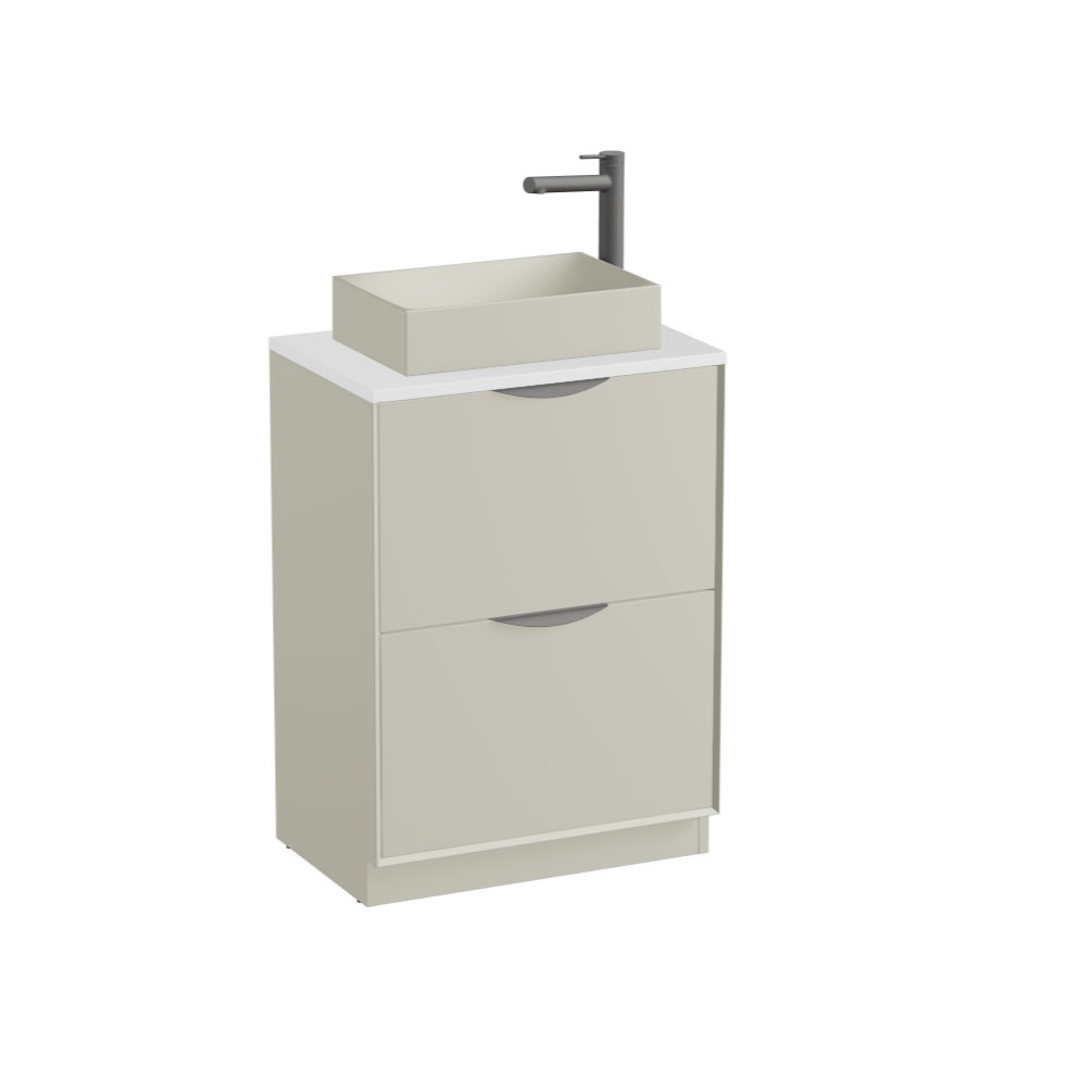 Vado Safari Smooth 600mm Cashmere Floorstanding Vanity Unit & Gloss White Worktop