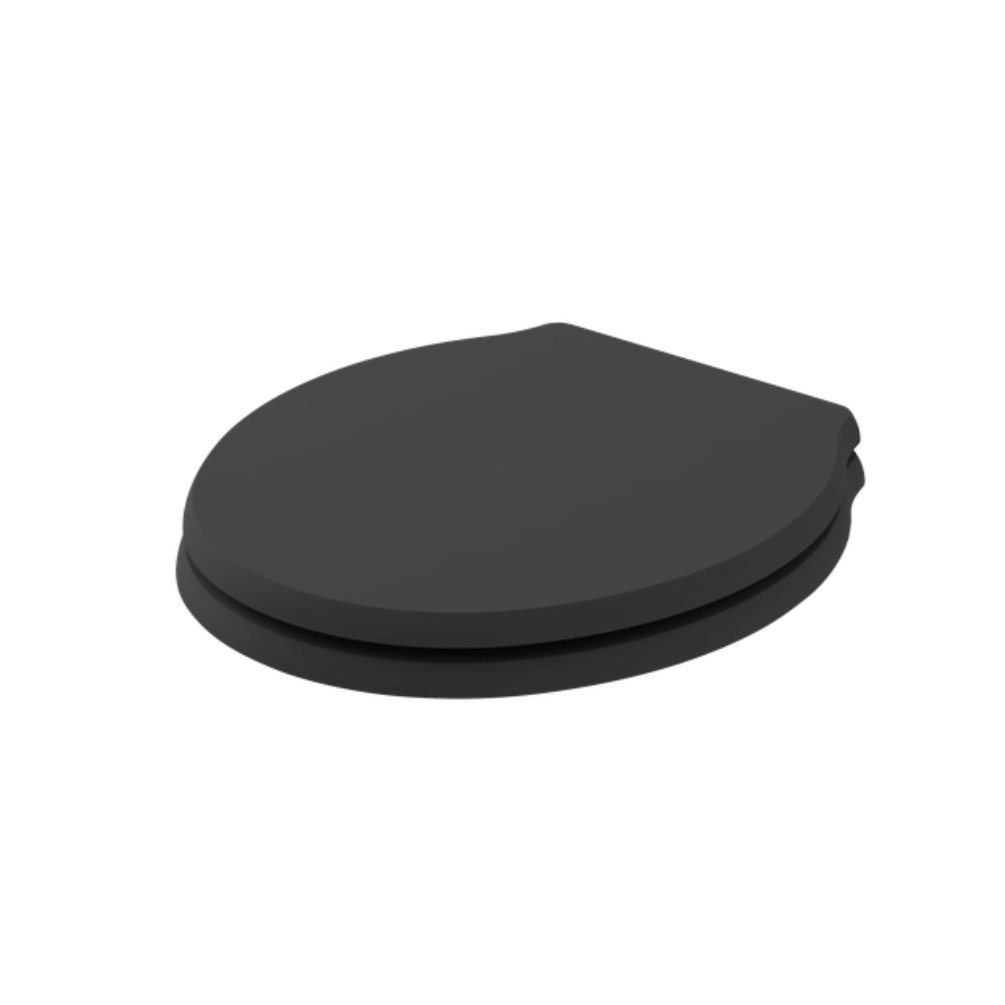 Product cut out image of the Bayswater Porchester Matt Black Traditional Wood Soft Close Toilet Seat