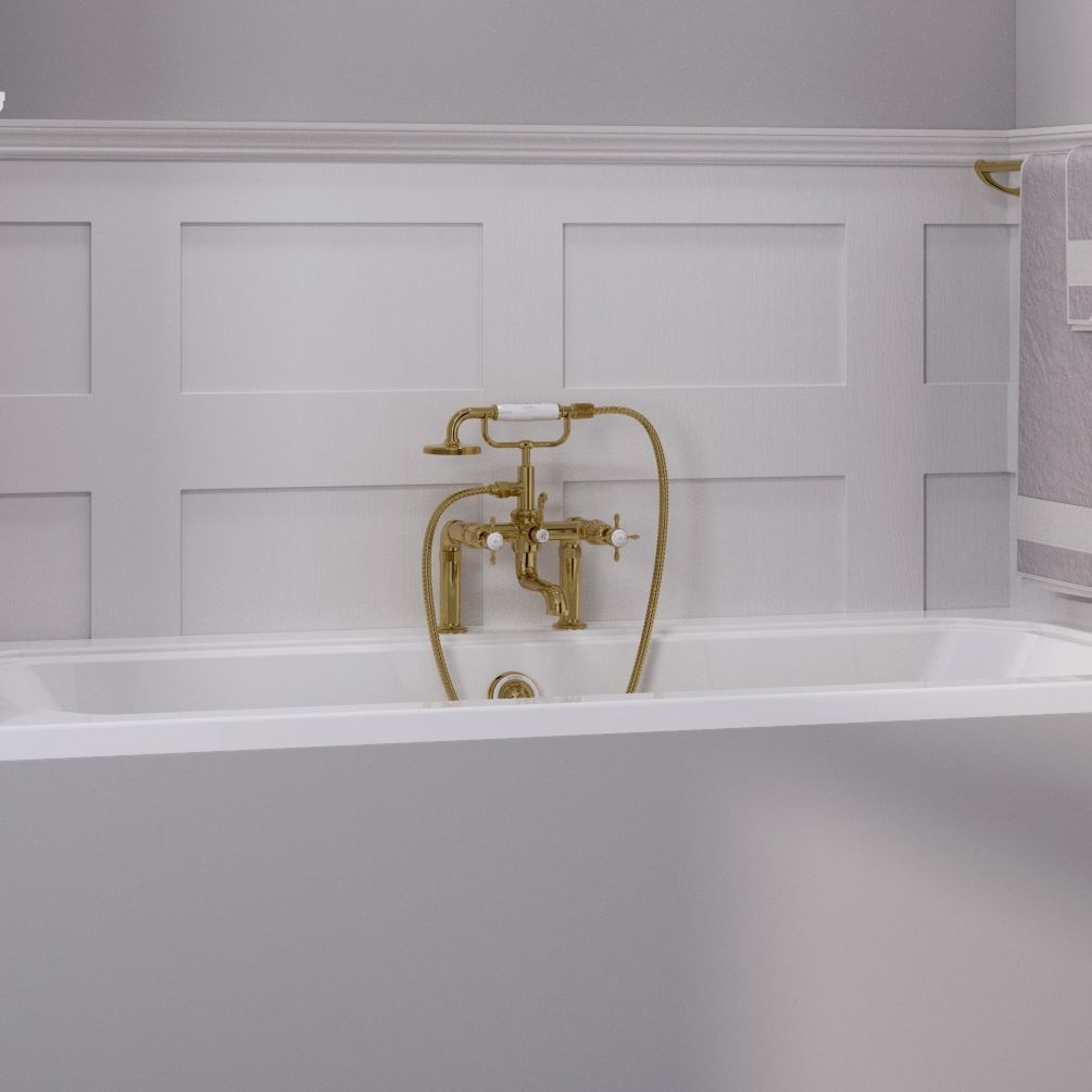 Lifestyle image of Burlington Guild Gold Deck Mounted Bath Shower Mixer
