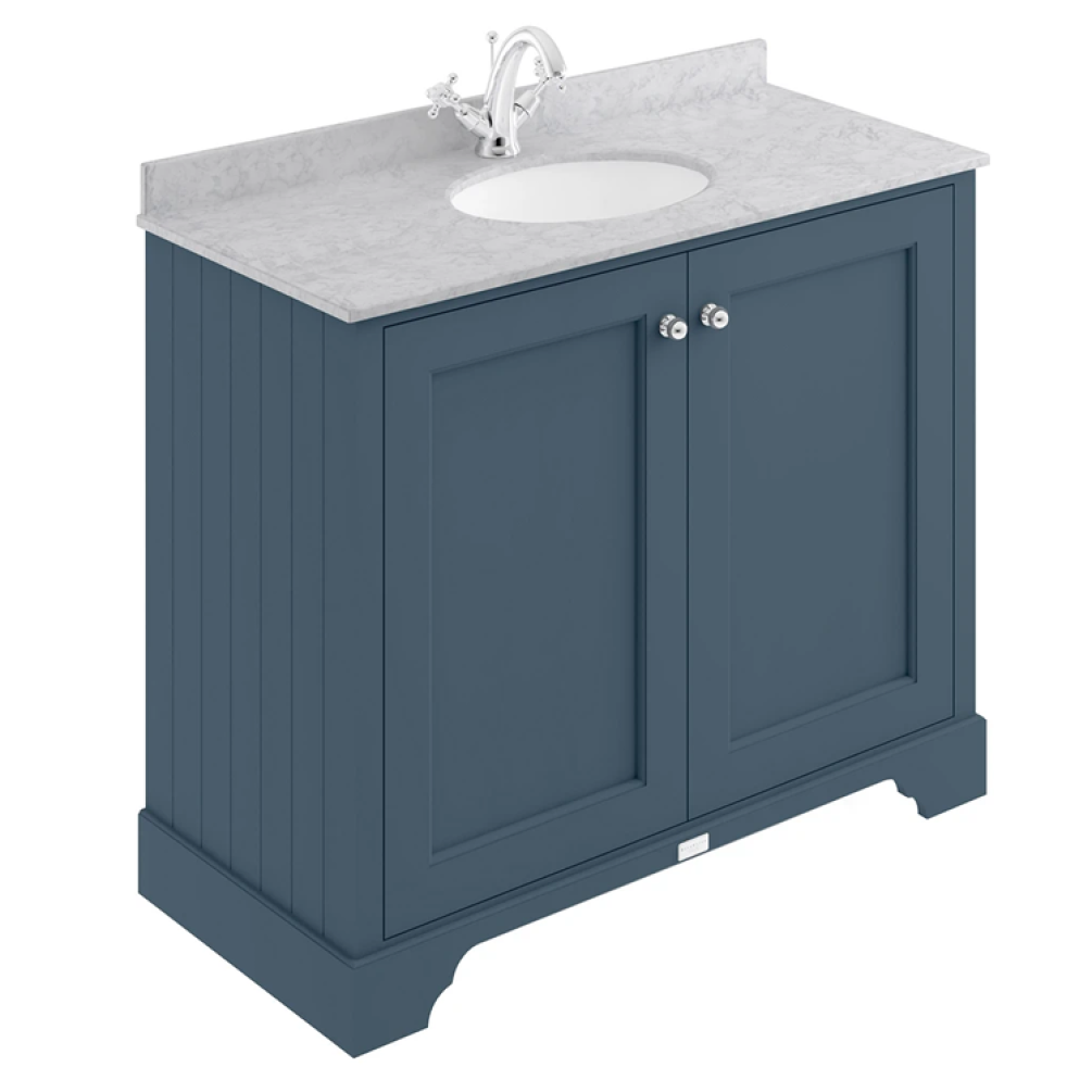 Photo of Bayswater Stiffkey Blue 1000mm 2 Door Vanity Unit & Grey 1TH Worktop