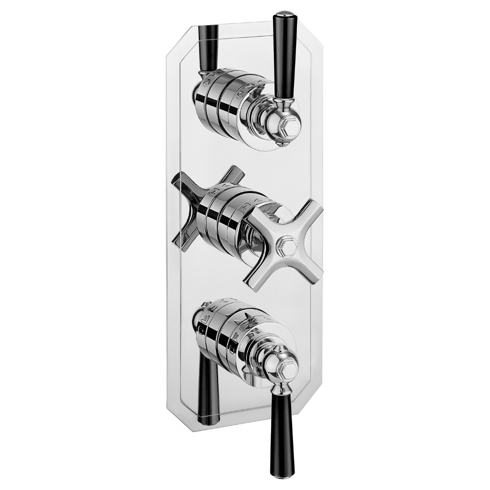 Cut out image of the Crosswater Waldorf Chrome 2 Outlet 3 Handle Black Lever Thermostatic Shower Valve