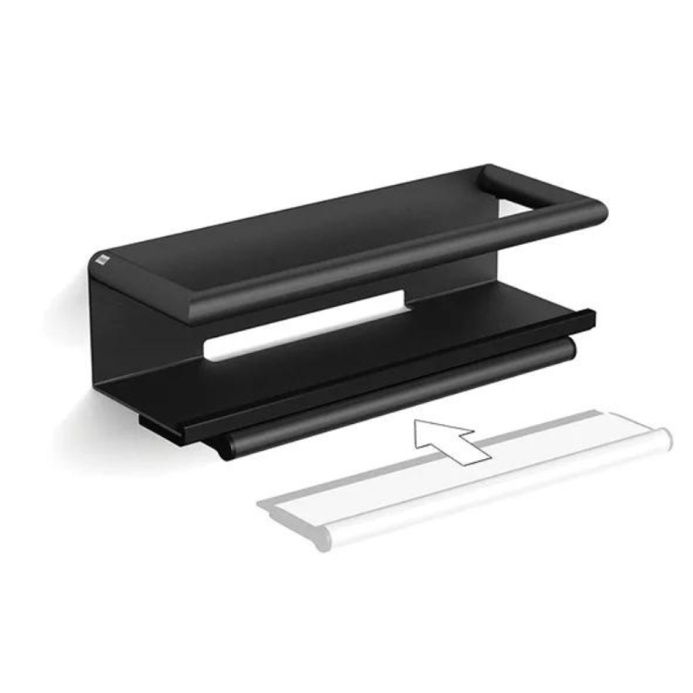 Product Cut out image of the HIB Matt Black Multi Feature Shower Shelf