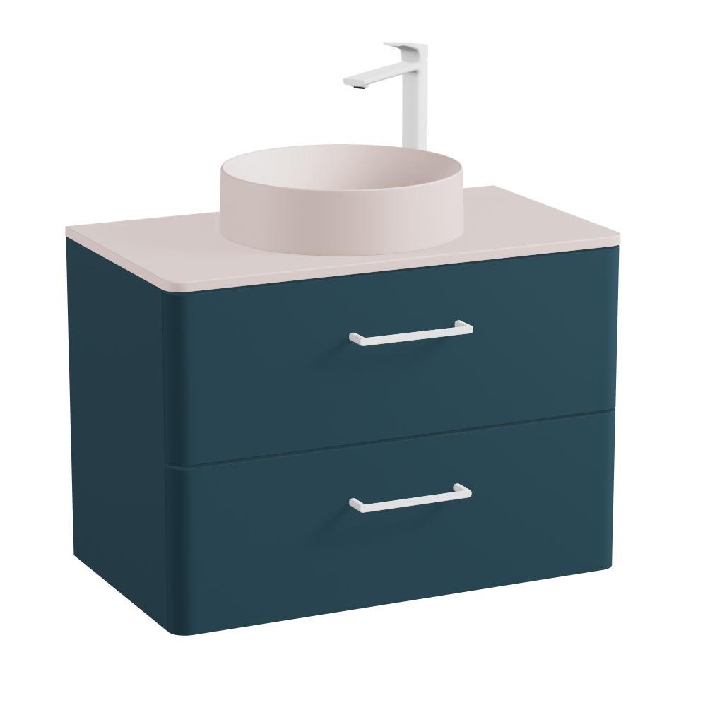 Vado Cameo 800mm Atlantic Blue Wall Hung 2 Drawer Vanity Unit, Pink Clay Worktop & Basin