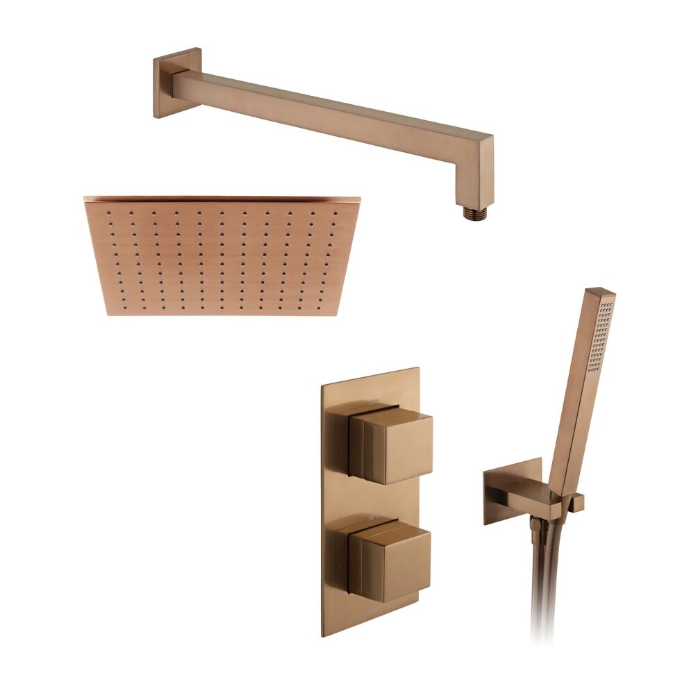 Cutout image of Vado Individual Brushed Bronze Square Dual Outlet Shower Pack