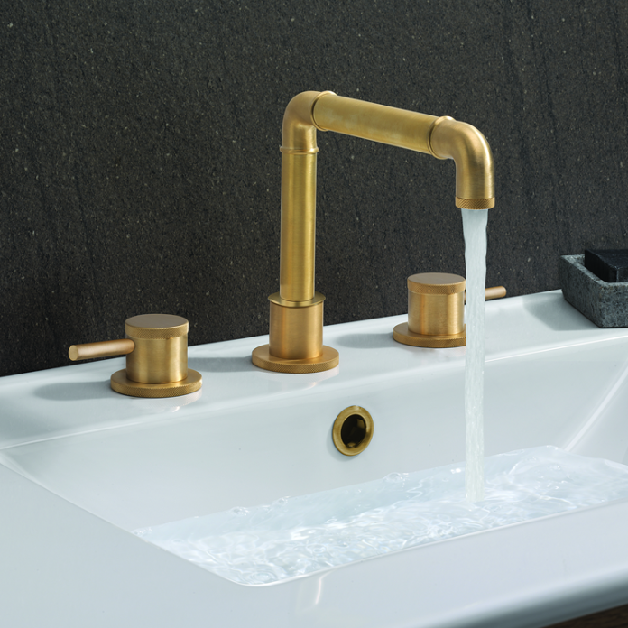 Lifestyle Photo of Crosswater MPRO Industrial Unlacquered Brushed Brass 3 Tap Hole Basin Mixer
