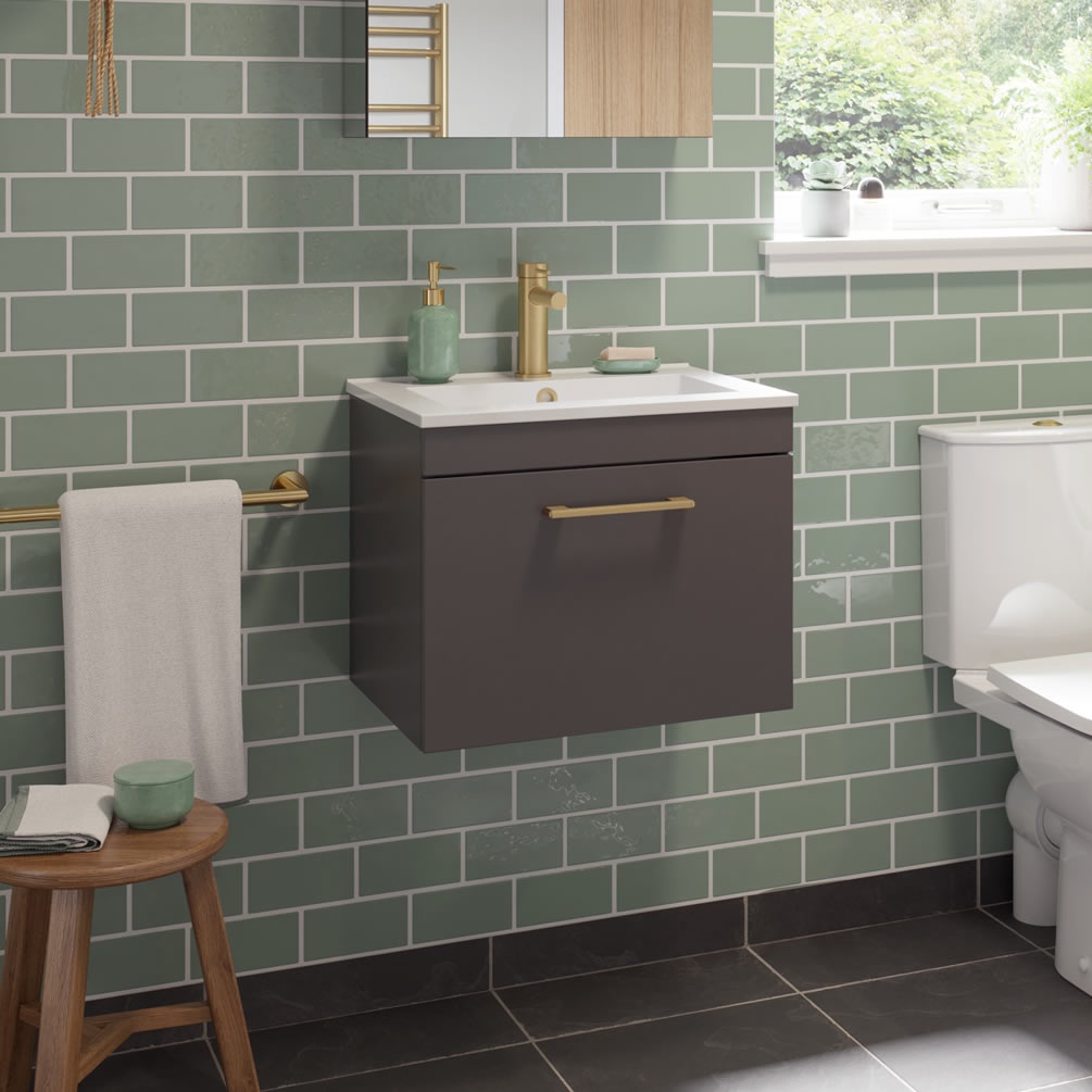 Tavistock Kew 500mm Matt Storm Grey Wall Hung Vanity Unit & Basin - Lifestyle Image