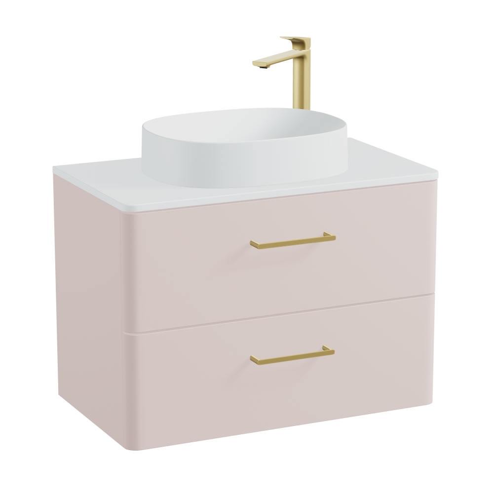 Vado Cameo 800mm Pink Clay Wall Hung 2 Drawer Vanity Unit, Arctic Worktop & Basin
