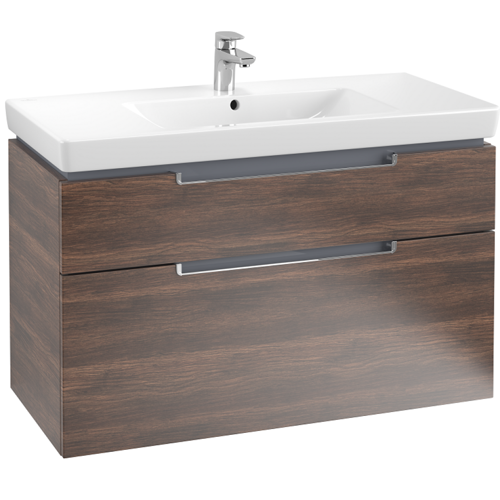 Product cut out image of Villeroy and Boch Subway 2.0 987mm Wall Hung Vanity Unit in Arizona Oak on white background A91510VK