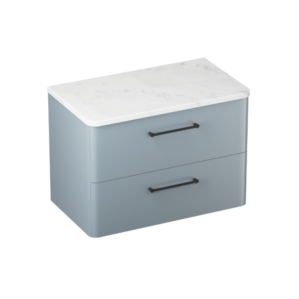 Product cut out photo of Britton Bathrooms Camberwell 800mm Dusty Blue Worktop Unit with Black Handles C80DDB
