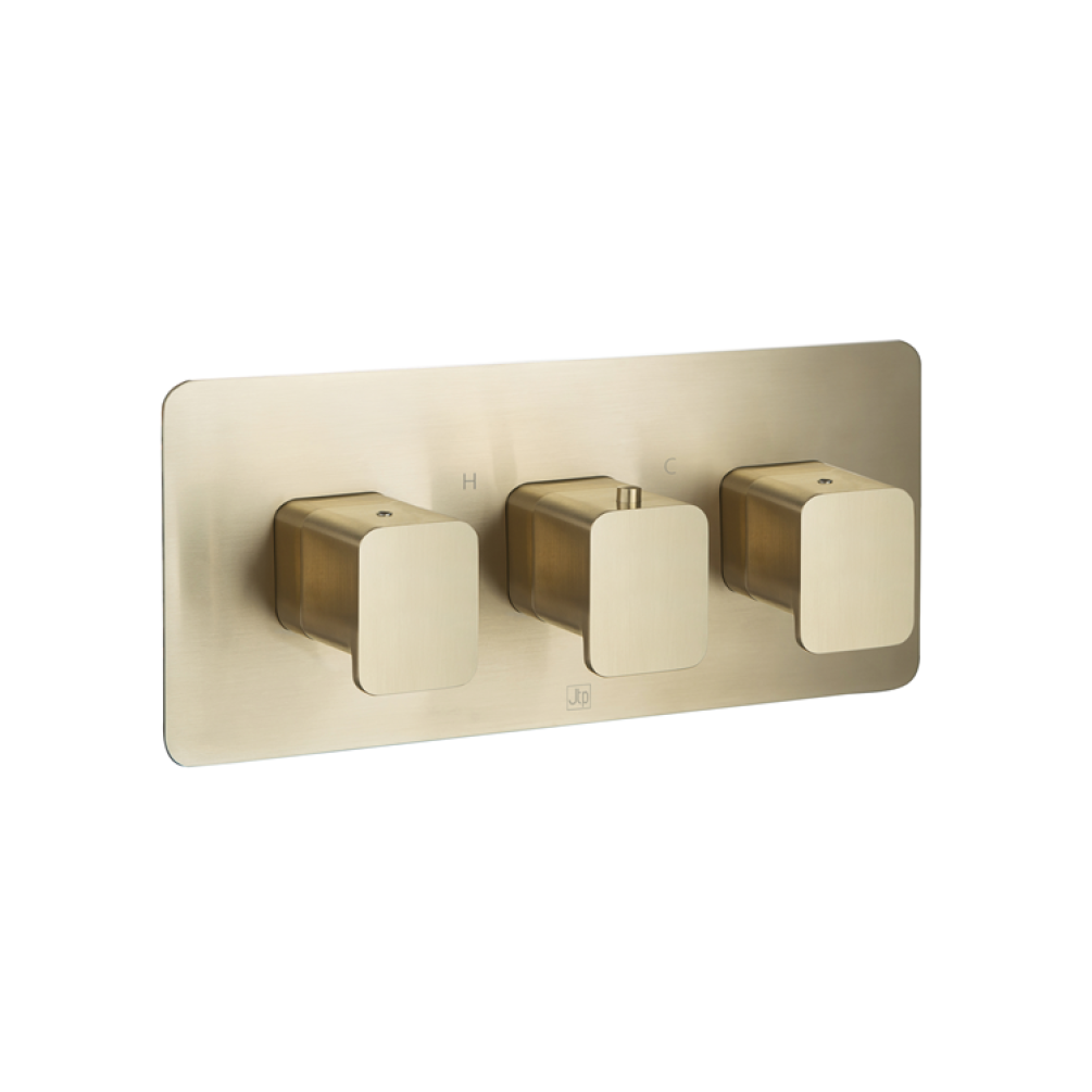 Photo of JTP Hix Brushed Brass Landscape Triple Outlet Shower Valve Cutout