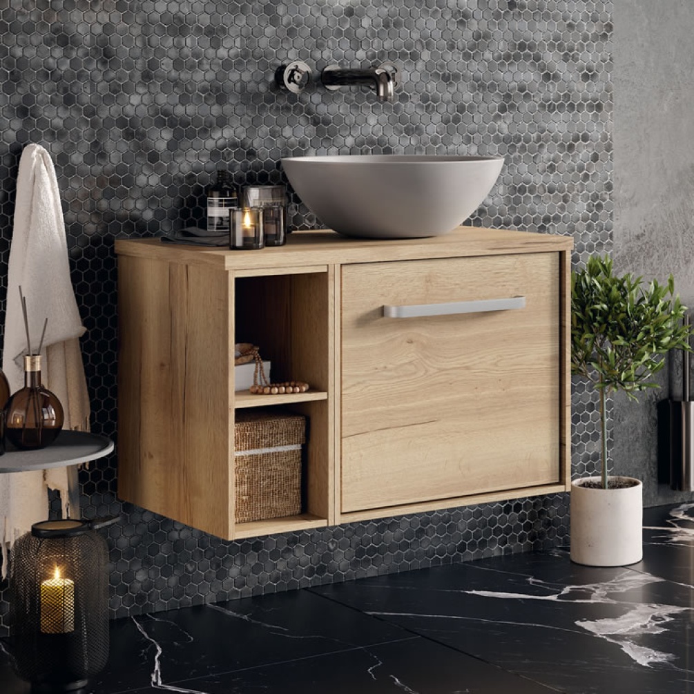 Lifestyle image of Crosswater Infinity 700mm Windsor Oak Vanity Unit & Worktop