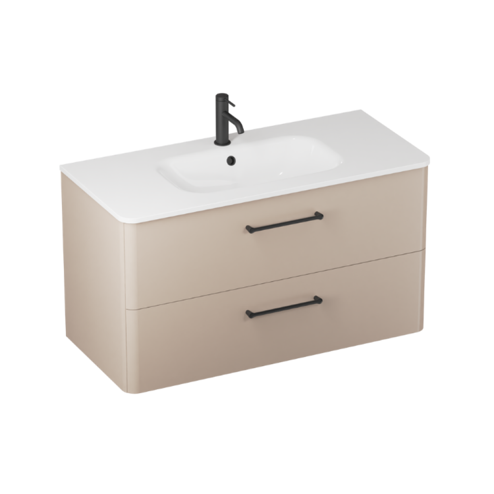 Product cut out photo image of Britton Bathrooms Camberwell Warm Beige 1000mm Wall Hung Vanity Unit with Basin and Black Handles C100DDM