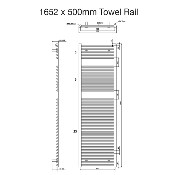 Tissino Hugo2 Anthracite Towel Rail Sanctuary Bathrooms