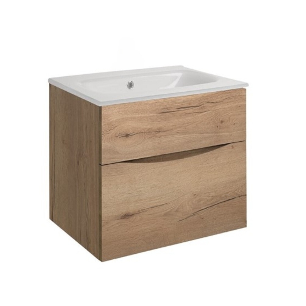 Product Cut out image of the Crosswater Glide II Windsor Oak 600mm Double Drawer Unit with Ice White Glass 0 Tap Hole Basin