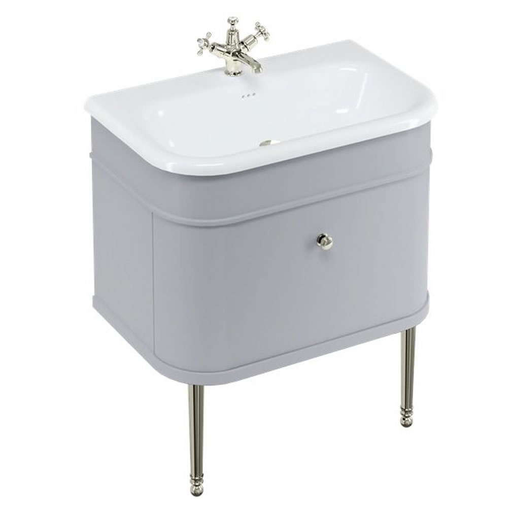 Burlington Chalfont 750mm Stone Basin, Grey Wall Hung Unit & Brushed Nickel Legs