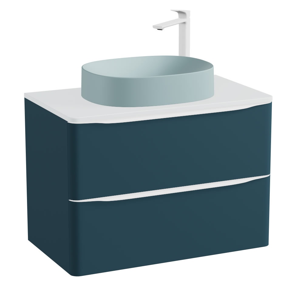 Vado Cameo 800mm Atlantic Blue Wall Hung 2 Drawer Vanity Unit, Arctic Worktop & Cove Blue Basin
