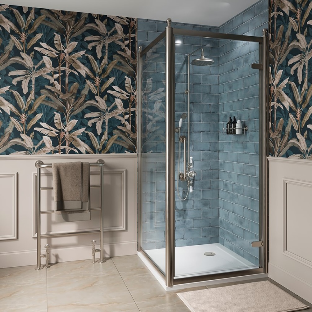 Burlington Classique 800mm Brushed Nickel Hinged Shower Door With Side Panel