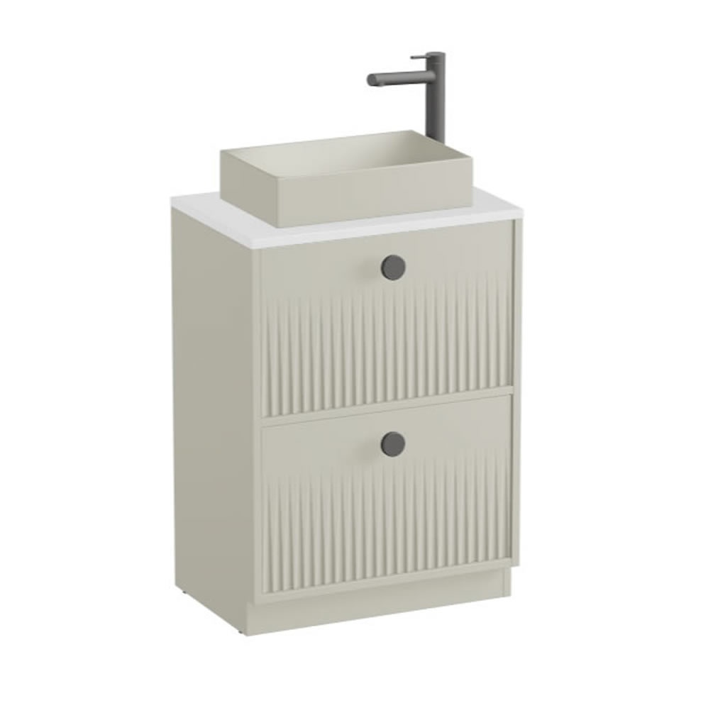 Vado Safari Fluted 600mm Cashmere Floorstanding Vanity Unit & Gloss Worktop