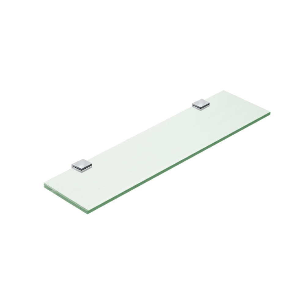 Product Cut out image of the Origins Living Pier 500mm Clear Glass Shelf with chrome brackets