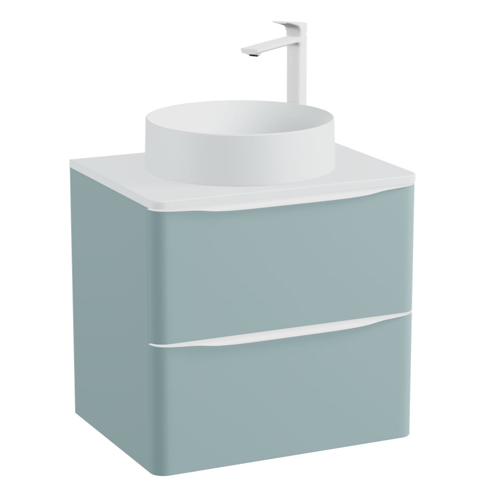 Vado Cameo Cove Blue 600mm Wall Hung Vanity Unit & Arctic White Worktop & Basin