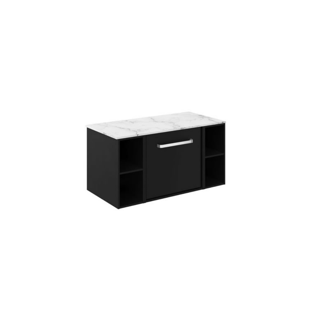 Cutout image of Crosswater Infinity 900mm Matt Black Wall-Hung Vanity Unit & Carrara Marble Worktop