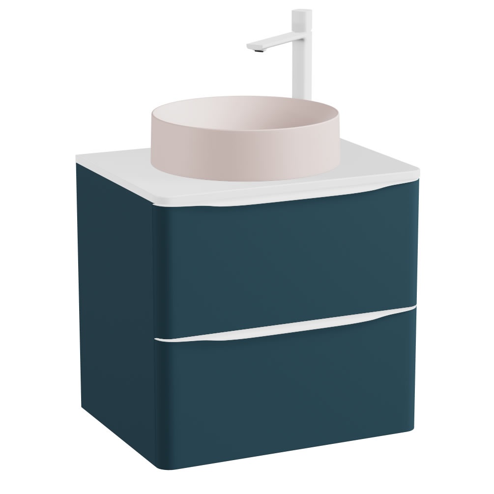 Vado Cameo 600mm Atlantic Blue Wall Mounted Vanity Unit, Gloss Worktop & Pink Basin