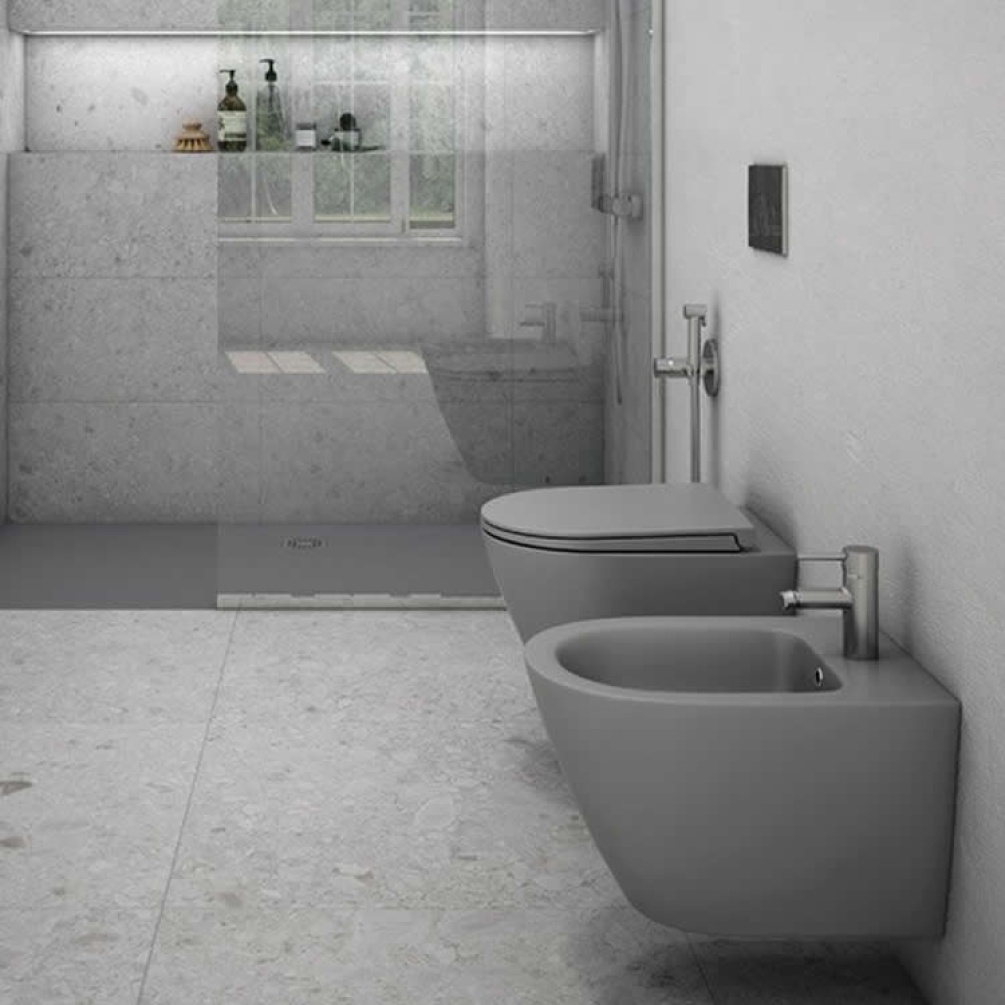 Photo Of RAK Feeling Matt Grey Wall Hung Bidet - Lifestyle