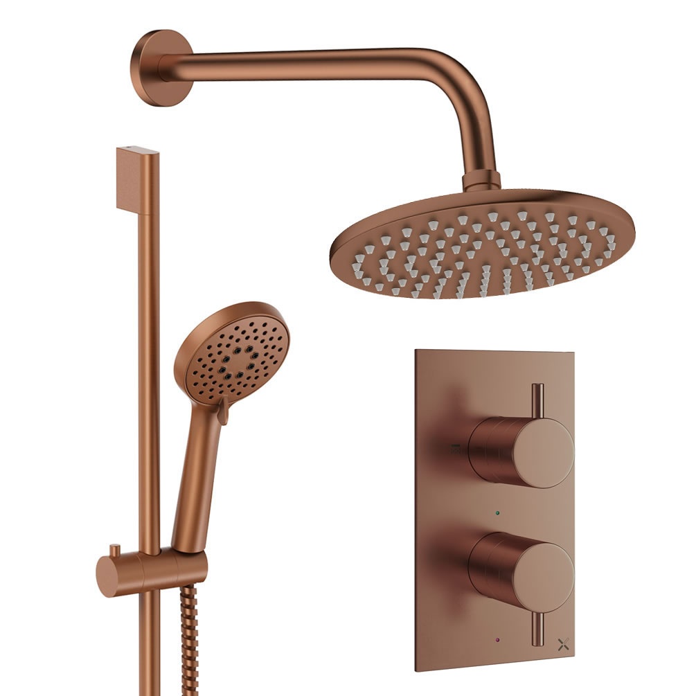 Cutout image of Crosswater Design Brushed Bronze Dual Outlet Slide Rail Shower Set