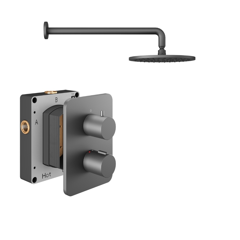 Product Cut out image of the Abacus Iso Anthracite 1 Outlet Shower Pack with Fixed Shower Head