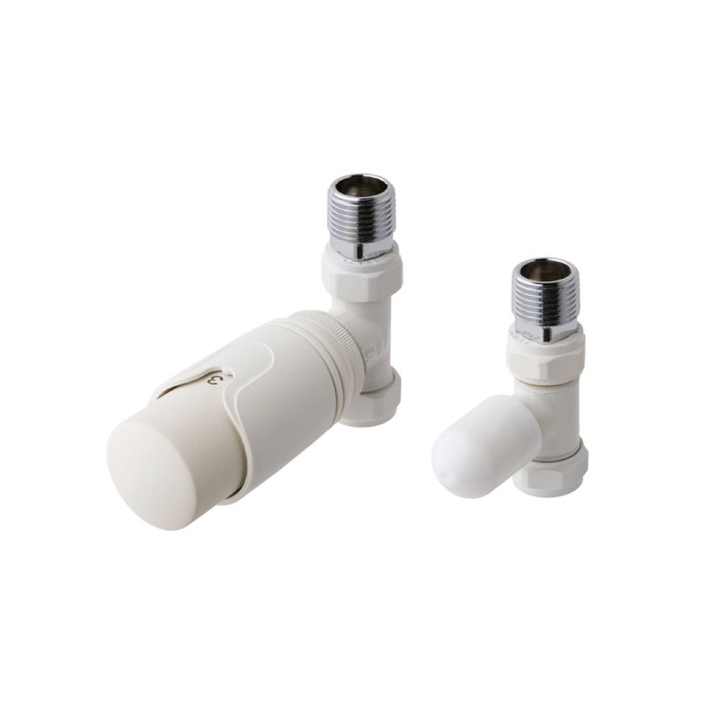 Photo of Eastbrook Matt White Straight Thermostatic Radiator Valves Cutout